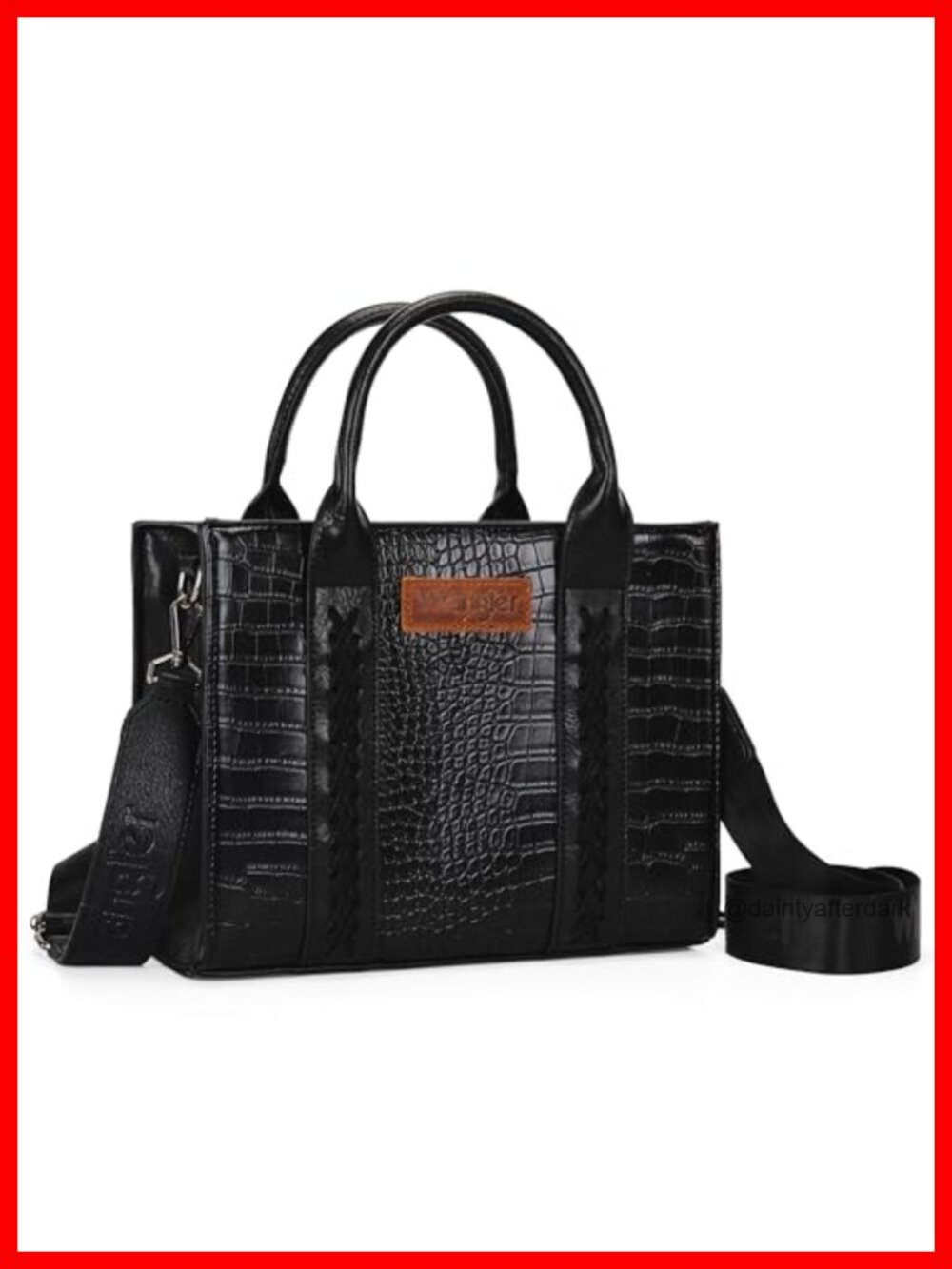 Faux Leather Wrangler Tote Handbag with Top Handles Adjustable Strap